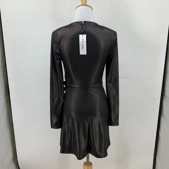 BCBGeneration Faux Wrap Dress Womens XXS 2XS Metallic Tie Waist Long Sleeve - Picture 6 of 16